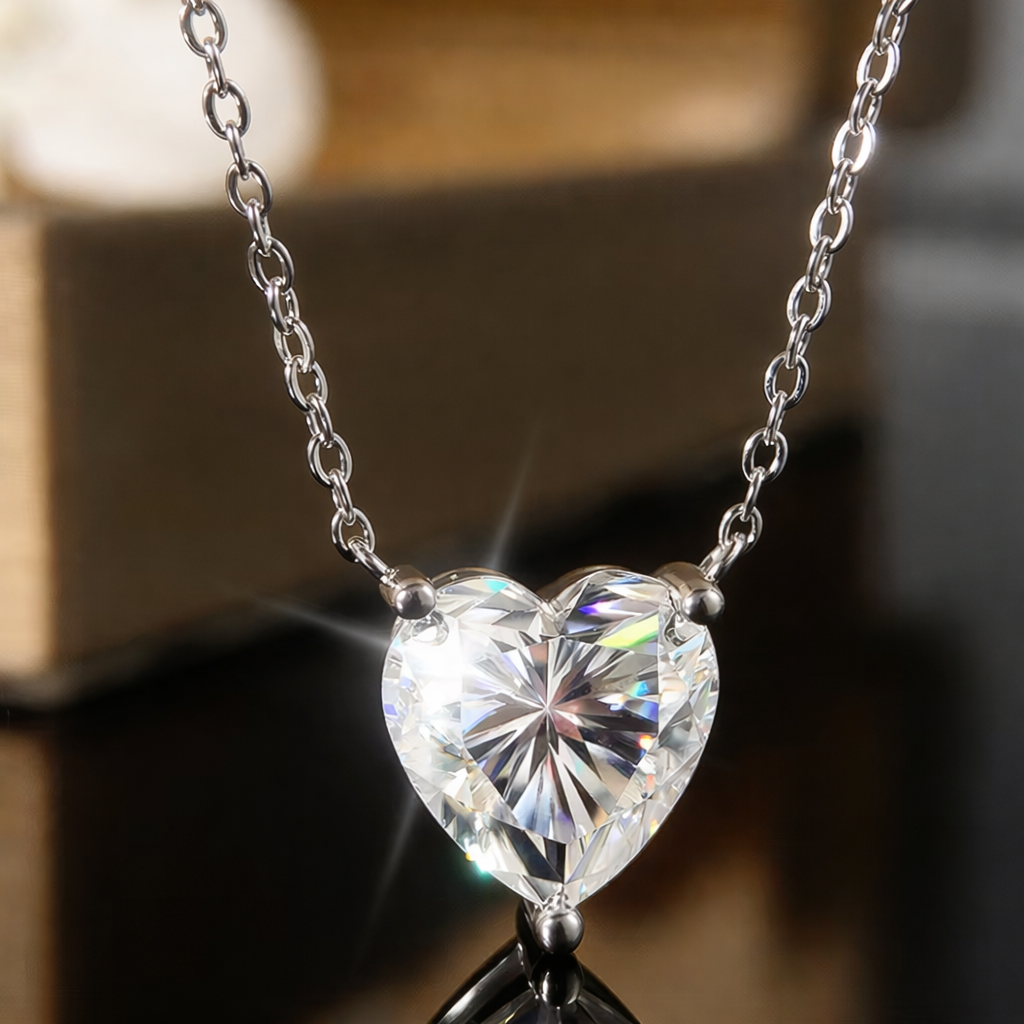Stunning Heart Cut Moissanite Necklace for Women - Certified 1CT to 3CT in 18K Gold Plated Sterling Silver