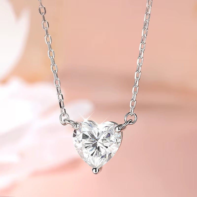 Stunning Heart Cut Moissanite Necklace for Women - Certified 1CT to 3CT in 18K Gold Plated Sterling Silver