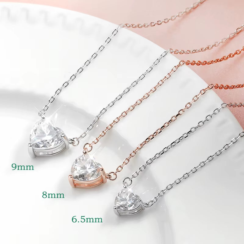 Stunning Heart Cut Moissanite Necklace for Women - Certified 1CT to 3CT in 18K Gold Plated Sterling Silver