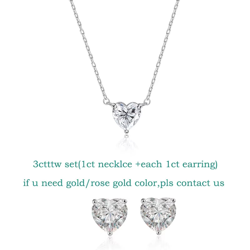 Stunning Heart Cut Moissanite Necklace for Women - Certified 1CT to 3CT in 18K Gold Plated Sterling Silver