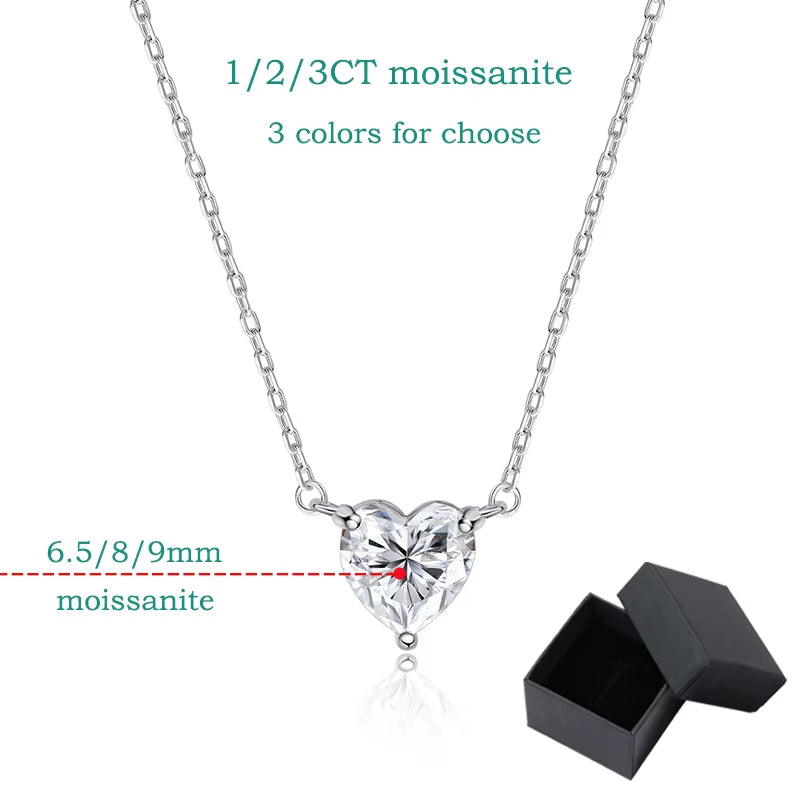 Stunning Heart Cut Moissanite Necklace for Women - Certified 1CT to 3CT in 18K Gold Plated Sterling Silver