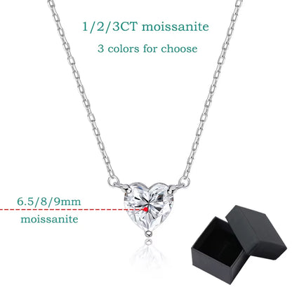 Stunning Heart Cut Moissanite Necklace for Women - Certified 1CT to 3CT in 18K Gold Plated Sterling Silver